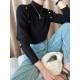 Buttoned Split-Joint Long Sleeves High-Neck Sweater Tops Buttoned Split-Joint Long Sleeves High-Neck Sweater Tops