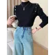 Buttoned Split-Joint Long Sleeves High-Neck Sweater Tops Buttoned Split-Joint Long Sleeves High-Neck Sweater Tops