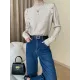 Buttoned Split-Joint Long Sleeves High-Neck Sweater Tops Buttoned Split-Joint Long Sleeves High-Neck Sweater Tops