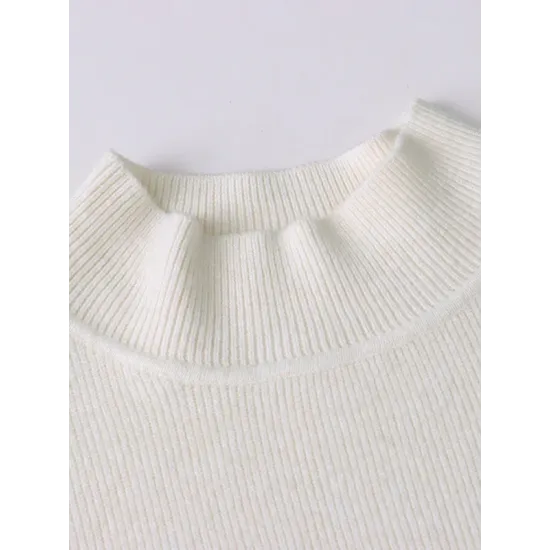 Buttoned Split-Joint Long Sleeves High-Neck Sweater Tops Buttoned Split-Joint Long Sleeves High-Neck Sweater Tops