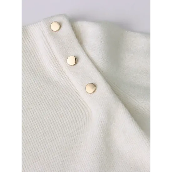Buttoned Split-Joint Long Sleeves High-Neck Sweater Tops Buttoned Split-Joint Long Sleeves High-Neck Sweater Tops