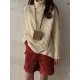 Casual Long Sleeves Loose Split-Side Solid Color High-Neck Sweater Tops