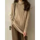 Casual Long Sleeves Loose Split-Side Solid Color High-Neck Sweater Tops