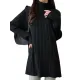 Casual Long Sleeves Loose Split-Side Solid Color High-Neck Sweater Tops