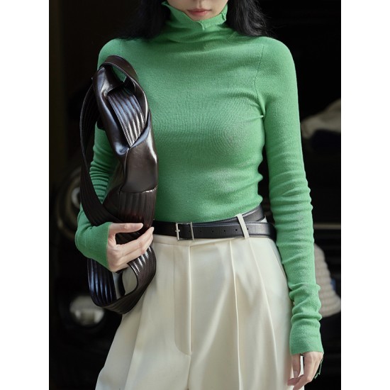 Solid Color Long Sleeves Skinny High-Neck Sweater Tops Pullovers Solid Color Long Sleeves Skinny High-Neck Sweater Tops Pullovers
