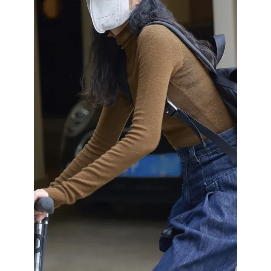 Solid Color Long Sleeves Skinny High-Neck Sweater Tops Pullovers Solid Color Long Sleeves Skinny High-Neck Sweater Tops Pullovers