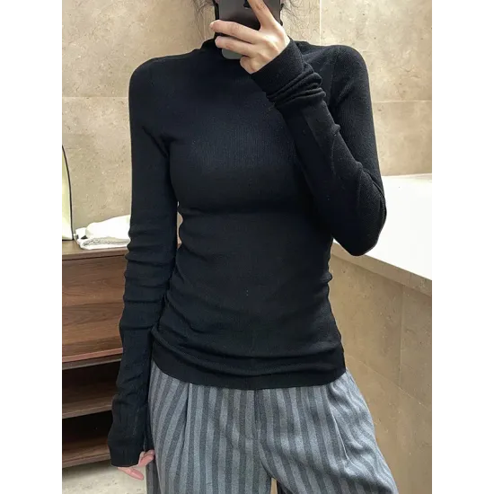 Solid Color Long Sleeves Skinny High-Neck Sweater Tops Pullovers Solid Color Long Sleeves Skinny High-Neck Sweater Tops Pullovers