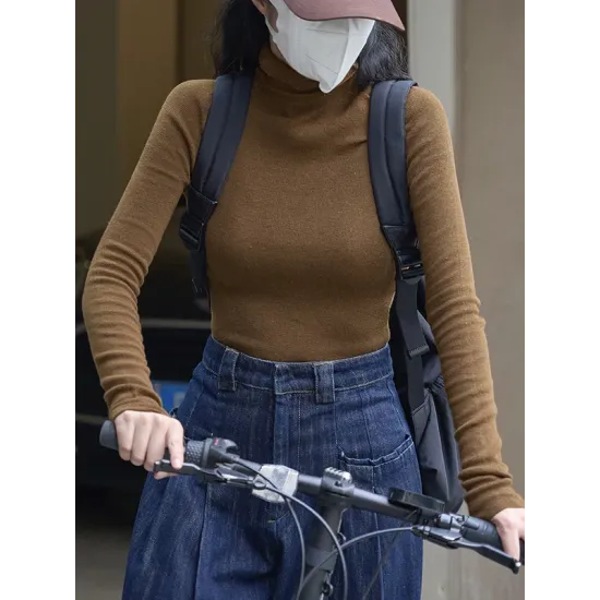 Solid Color Long Sleeves Skinny High-Neck Sweater Tops Pullovers Solid Color Long Sleeves Skinny High-Neck Sweater Tops Pullovers
