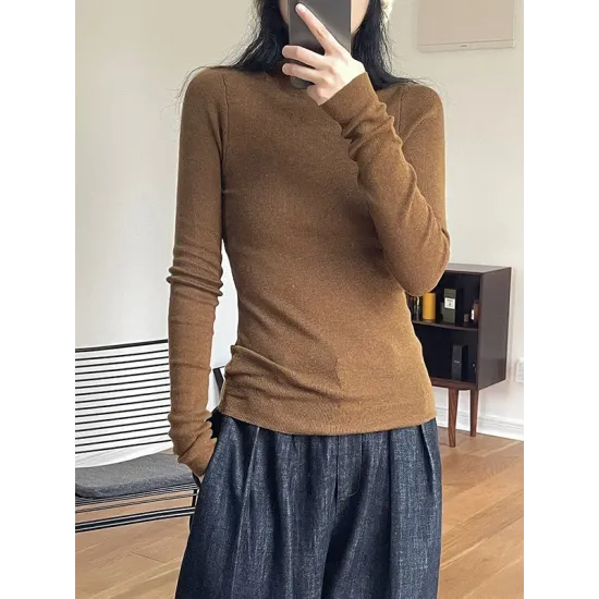 Solid Color Long Sleeves Skinny High-Neck Sweater Tops Pullovers Solid Color Long Sleeves Skinny High-Neck Sweater Tops Pullovers