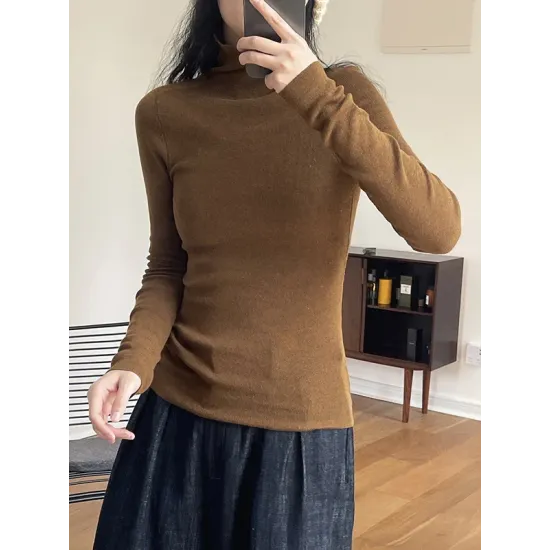 Solid Color Long Sleeves Skinny High-Neck Sweater Tops Pullovers Solid Color Long Sleeves Skinny High-Neck Sweater Tops Pullovers