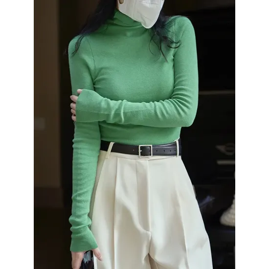 Solid Color Long Sleeves Skinny High-Neck Sweater Tops Pullovers Solid Color Long Sleeves Skinny High-Neck Sweater Tops Pullovers