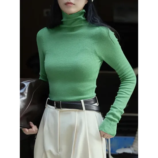 Solid Color Long Sleeves Skinny High-Neck Sweater Tops Pullovers Solid Color Long Sleeves Skinny High-Neck Sweater Tops Pullovers