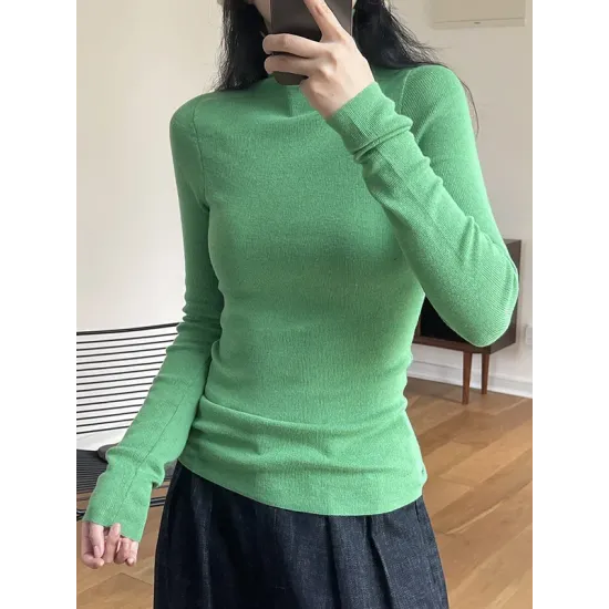 Solid Color Long Sleeves Skinny High-Neck Sweater Tops Pullovers Solid Color Long Sleeves Skinny High-Neck Sweater Tops Pullovers