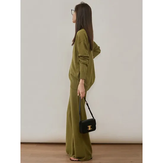 Urban Loose Solid Round-Neck Vest Top& V-Neck Sweater Tops& Wide Leg Pants Three-Piece Set Urban Loose Solid Round-Neck Vest Top& V-Neck Sweater Tops& Wide Leg Pants Three-Piece Set