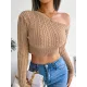 Solid Color Long Sleeves Skinny One-Shoulder Sweater Tops Pullovers Solid Color Long Sleeves Skinny One-Shoulder Sweater Tops Pullovers