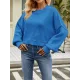 Solid Color Split-Joint Split-Side Batwing Sleeves High-Low Round-Neck Sweater Tops Pullovers Solid Color Split-Joint Split-Side Batwing Sleeves High-Low Round-Neck Sweater Tops Pullovers