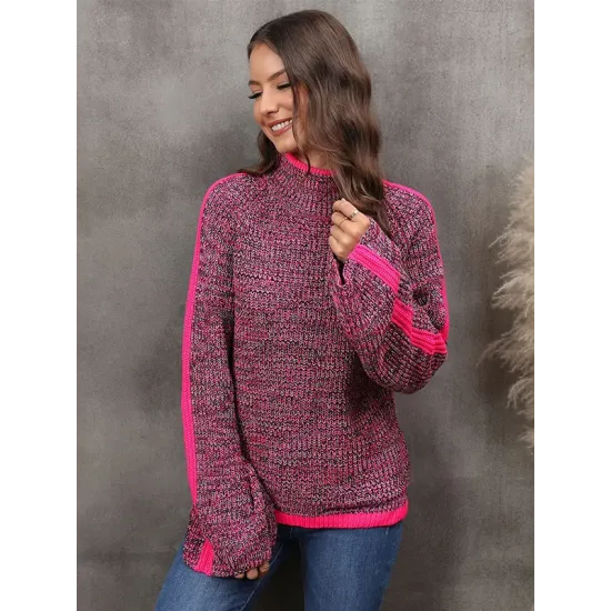 Casual Long Sleeves Loose Contrast Color Half Turtleneck Sweater Tops Casual Long Sleeves Loose Contrast Color Half Turtleneck Sweater Tops