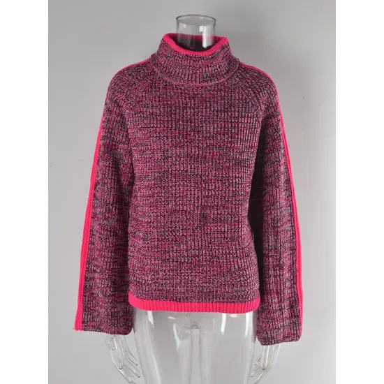 Casual Long Sleeves Loose Contrast Color Half Turtleneck Sweater Tops Casual Long Sleeves Loose Contrast Color Half Turtleneck Sweater Tops