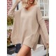 Solid Color Split-Side Batwing Sleeves Long Sleeves V-Neck Sweater Tops Pullovers Knitwear Solid Color Split-Side Batwing Sleeves Long Sleeves V-Neck Sweater Tops Pullovers Knitwear
