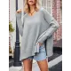 Solid Color Split-Side Batwing Sleeves Long Sleeves V-Neck Sweater Tops Pullovers Knitwear Solid Color Split-Side Batwing Sleeves Long Sleeves V-Neck Sweater Tops Pullovers Knitwear