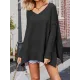 Solid Color Split-Side Batwing Sleeves Long Sleeves V-Neck Sweater Tops Pullovers Knitwear Solid Color Split-Side Batwing Sleeves Long Sleeves V-Neck Sweater Tops Pullovers Knitwear
