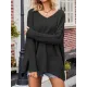 Solid Color Split-Side Batwing Sleeves Long Sleeves V-Neck Sweater Tops Pullovers Knitwear Solid Color Split-Side Batwing Sleeves Long Sleeves V-Neck Sweater Tops Pullovers Knitwear
