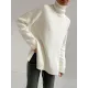 Casual Loose Long Sleeves Split-Side Solid Color High-Neck Sweater Tops Casual Loose Long Sleeves Split-Side Solid Color High-Neck Sweater Tops