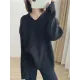 Casual Long Sleeves Loose Solid Color V-Neck Sweater Tops Casual Long Sleeves Loose Solid Color V-Neck Sweater Tops