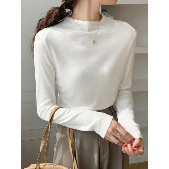 Simple Long Sleeves Skinny Solid Color High-Neck Pullovers Simple Long Sleeves Skinny Solid Color High-Neck Pullovers
