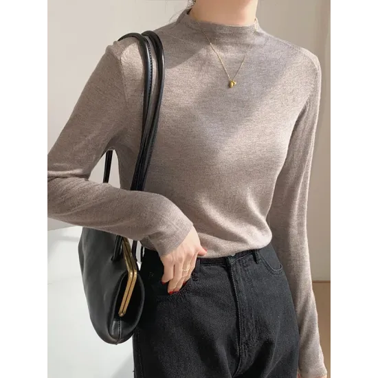 Simple Long Sleeves Skinny Solid Color High-Neck Pullovers Simple Long Sleeves Skinny Solid Color High-Neck Pullovers