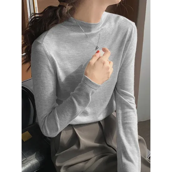 Simple Long Sleeves Skinny Solid Color High-Neck Pullovers Simple Long Sleeves Skinny Solid Color High-Neck Pullovers