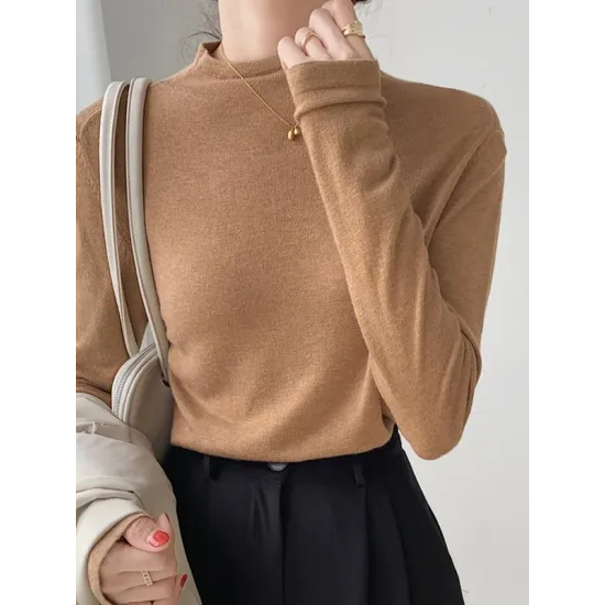Simple Long Sleeves Skinny Solid Color High-Neck Pullovers Simple Long Sleeves Skinny Solid Color High-Neck Pullovers
