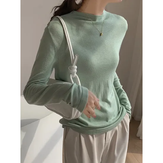 Simple Long Sleeves Skinny Solid Color High-Neck Pullovers Simple Long Sleeves Skinny Solid Color High-Neck Pullovers