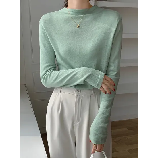 Simple Long Sleeves Skinny Solid Color High-Neck Pullovers Simple Long Sleeves Skinny Solid Color High-Neck Pullovers