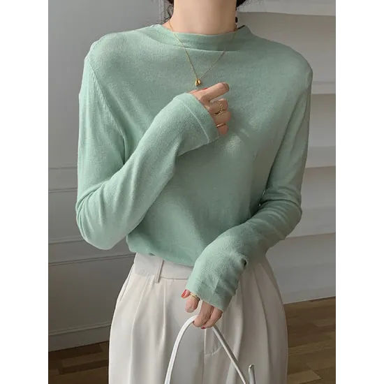 Simple Long Sleeves Skinny Solid Color High-Neck Pullovers Simple Long Sleeves Skinny Solid Color High-Neck Pullovers