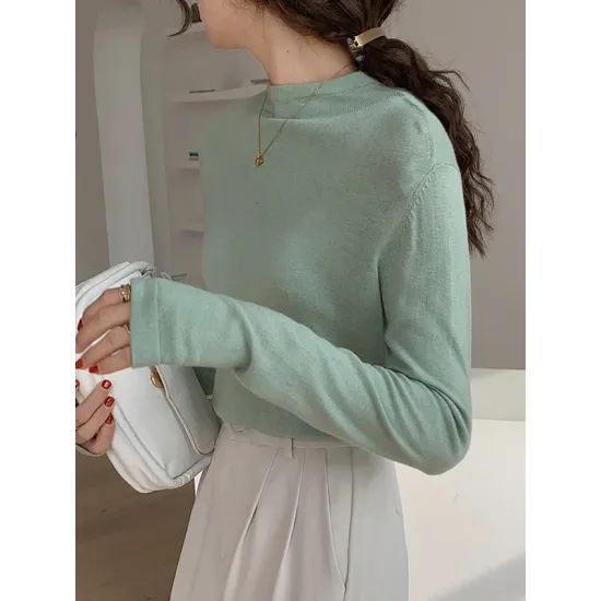 Simple Long Sleeves Skinny Solid Color High-Neck Pullovers Simple Long Sleeves Skinny Solid Color High-Neck Pullovers