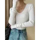 Solid Color Long Sleeves Skinny V-Neck Sweater Pullovers Knitwear Solid Color Long Sleeves Skinny V-Neck Sweater Pullovers Knitwear