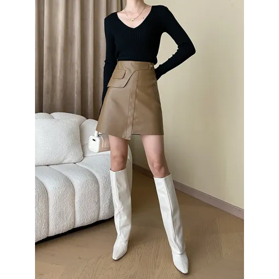 Solid Color Long Sleeves Skinny V-Neck Sweater Pullovers Knitwear Solid Color Long Sleeves Skinny V-Neck Sweater Pullovers Knitwear