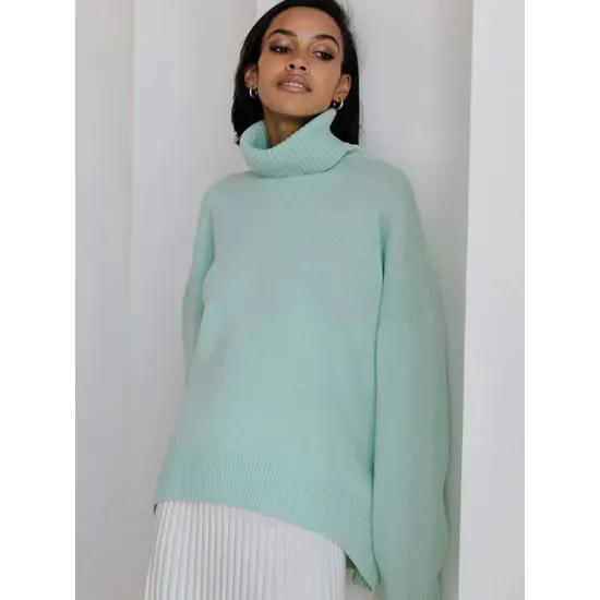 Casual Long Sleeves Loose Solid Color High-Neck Sweater Tops Casual Long Sleeves Loose Solid Color High-Neck Sweater Tops