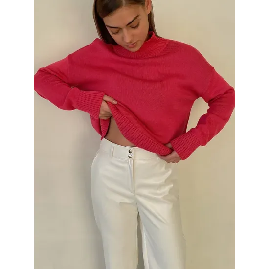 Casual Long Sleeves Loose Solid Color High-Neck Sweater Tops Casual Long Sleeves Loose Solid Color High-Neck Sweater Tops