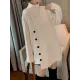 Asymmetric Buttoned High-low Long Sleeves High-neck Sweater Tops Pullovers Knitwear Asymmetric Buttoned High-low Long Sleeves High-neck Sweater Tops Pullovers Knitwear