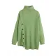 Asymmetric Buttoned High-low Long Sleeves High-neck Sweater Tops Pullovers Knitwear Asymmetric Buttoned High-low Long Sleeves High-neck Sweater Tops Pullovers Knitwear