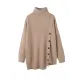 Asymmetric Buttoned High-low Long Sleeves High-neck Sweater Tops Pullovers Knitwear Asymmetric Buttoned High-low Long Sleeves High-neck Sweater Tops Pullovers Knitwear