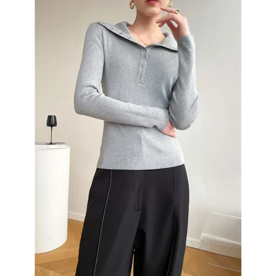 Casual Skinny Loose Solid Color Lapel Collar Pullovers Casual Skinny Loose Solid Color Lapel Collar Pullovers
