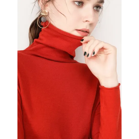 Casual Skinny Long Sleeves Solid Color Heaps Collar Sweater Tops Pullovers Casual Skinny Long Sleeves Solid Color Heaps Collar Sweater Tops Pullovers