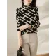 Original Skinny Long Sleeves Contrast Color Jacquard High-Neck Sweater Tops Original Skinny Long Sleeves Contrast Color Jacquard High-Neck Sweater Tops