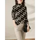 Original Skinny Long Sleeves Contrast Color Jacquard High-Neck Sweater Tops Original Skinny Long Sleeves Contrast Color Jacquard High-Neck Sweater Tops