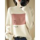 Casual Loose Long Sleeves Striped Round-Neck Sweater Tops Casual Loose Long Sleeves Striped Round-Neck Sweater Tops