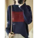 Casual Loose Long Sleeves Striped Round-Neck Sweater Tops Casual Loose Long Sleeves Striped Round-Neck Sweater Tops