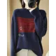 Casual Loose Long Sleeves Striped Round-Neck Sweater Tops Casual Loose Long Sleeves Striped Round-Neck Sweater Tops